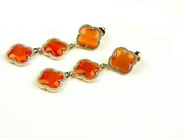 model 3 Fiori oorringen in zilver 3 klavers oranje - Sieraden voor piercings