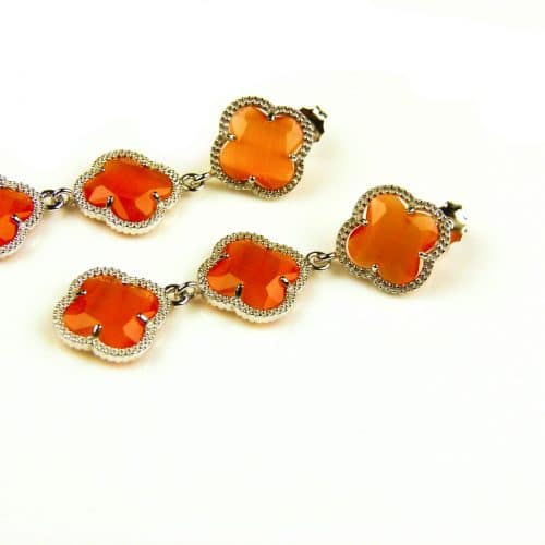 model 3 Fiori oorringen in zilver 3 klavers oranje - Sieraden voor piercings