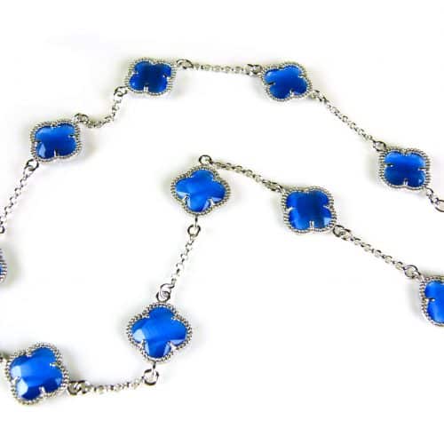 model 10 Fiori collier in zilver felblauwe klavers - Kraal