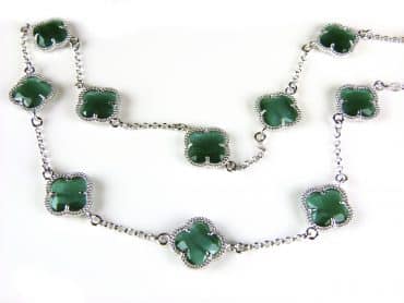model 10 Fiori collier in zilver donkergroene klavers - Smaragd