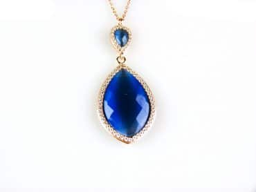 model Markies collier in zilver roze verguld gezet blauwe steen en cubic zirconia - Medaillon