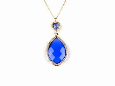 model Markies collier in zilver roze verguld gezet blauwe steen en cubic zirconia - Medaillon