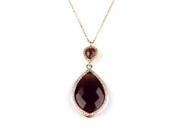 model Markies collier in zilver roze verguld gezet bordeaux steen en cubic zirconia - Medaillon