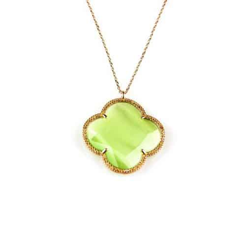 model Fiori grote klaver ketting in zilver roze verguld groene klaver - Medaillon