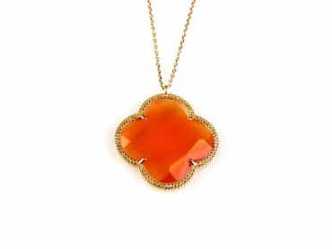 model Fiori grote klaver ketting in zilver roze verguld oranje klaver - Medaillon