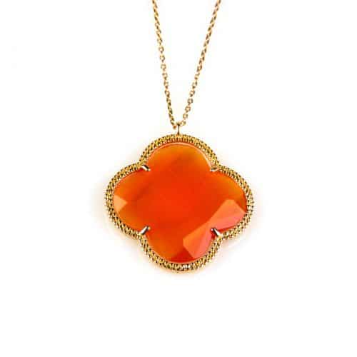 model Fiori grote klaver ketting in zilver roze verguld oranje klaver - Medaillon