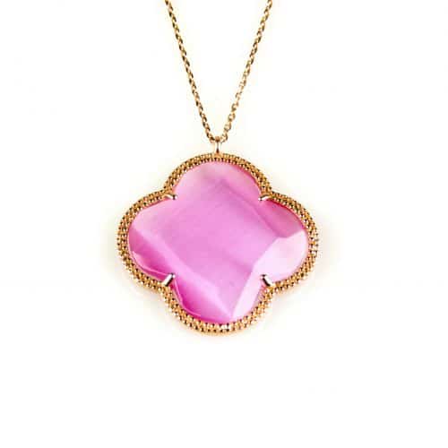 model Fiori grote klaver ketting in zilver roze verguld roze klaver - Medaillon