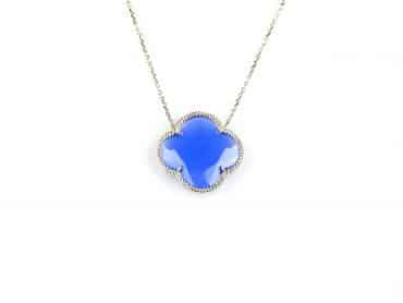 model Fiori klein ketting in zilver blauwe klaver - Medaillon