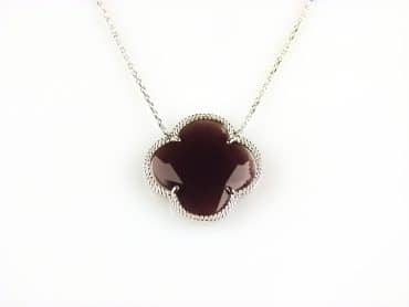 model Fiori klein ketting in zilver bordeaux klaver - Medaillon