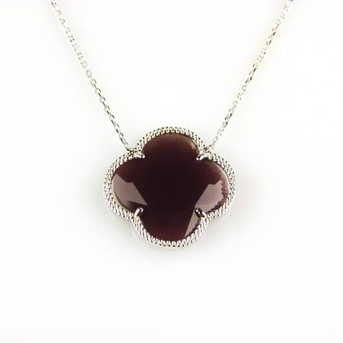 model Fiori klein ketting in zilver bordeaux klaver - Medaillon