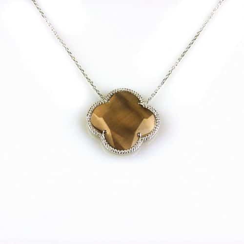 model Fiori klein ketting in zilver bruine klaver - Medaillon