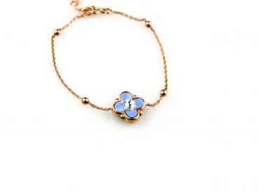 model Bambi armband in zilver roze verguld met bloem blauwe email - Armband