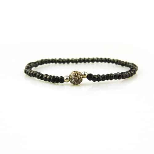 armband zwarte spinel en strass parel bruin model - Armband