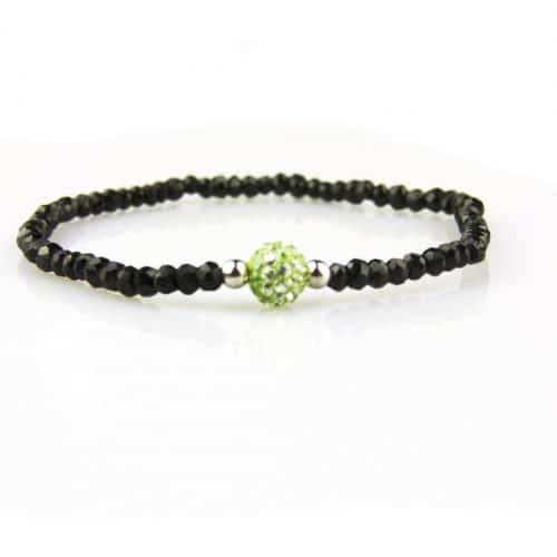 armband zwarte spinel en strass parel groen model - Armband