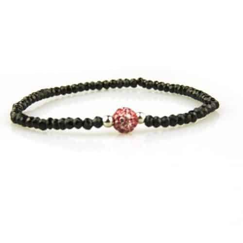 armband zwarte spinel en strass parel rood model - Armband