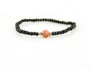 armband zwarte spinel en strass parel oranje model - Armband