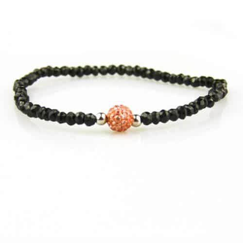 armband zwarte spinel en strass parel oranje model - Armband