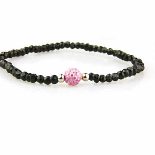 armband zwarte spinel en strass parel roos model - Armband