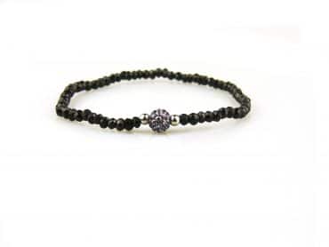 armband zwarte spinel en strass parel paars model - Armband