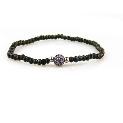 armband zwarte spinel en strass parel paars model - Armband