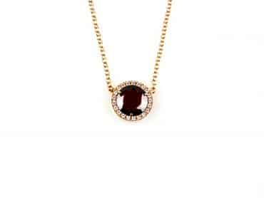 model Viva ketting in zilver roze verguld met hanger rode steen en cubic zirconia - Ketting