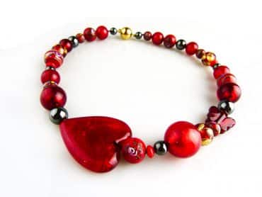collier rood venetiaans glas en hematiet - Armband