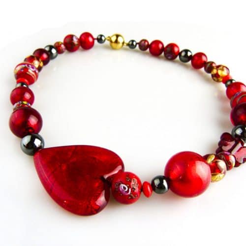 collier rood venetiaans glas en hematiet - Armband