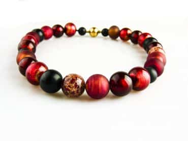 collier onyx en rood venetiaans glas - Kraal