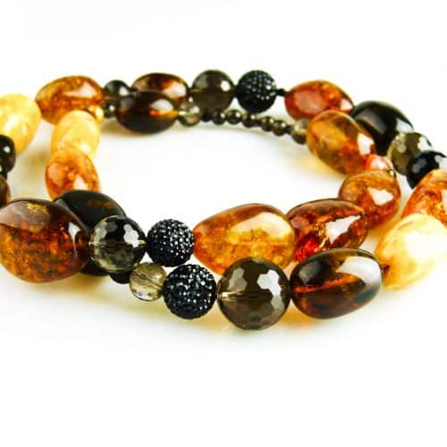 collier gemengde halfedelstenen : amber en rookkwarts - Armband