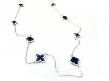 model Fiori gemengde motieven collier in zilver donkerblauwe gemende motieven - Ketting