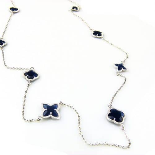 model Fiori gemengde motieven collier in zilver donkerblauwe gemende motieven - Ketting