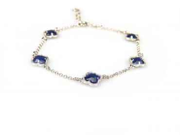 armband in zilver model flower - donkerblauw - Saffier