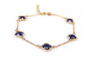 armband in zilver rozé goud verguld model flower - donkerblauw - Armband