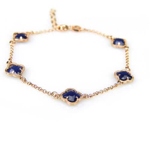 armband in zilver rozé goud verguld model flower - donkerblauw - Armband