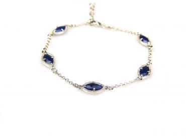 armband in zilver model markies - donkerblauw - Saffier