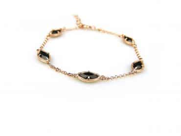 armband in zilver rozé goud verguld model markies - zwart - Armband