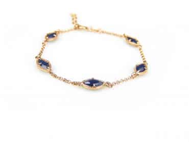 armband in zilver rozé goud verguld model markies - donkerblauw - Armband