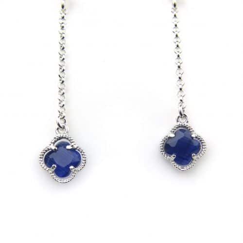 oorringen in zilver model flower - donkerblauw - Saffier