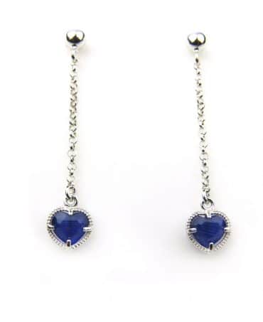 oorringen in zilver model heart - donkerblauw - Oorbel