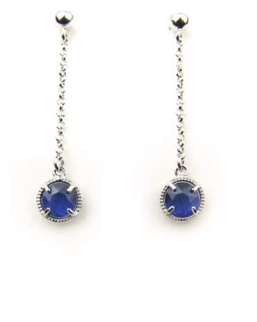 oorringen in zilver model round - donkerblauw - Oorbel