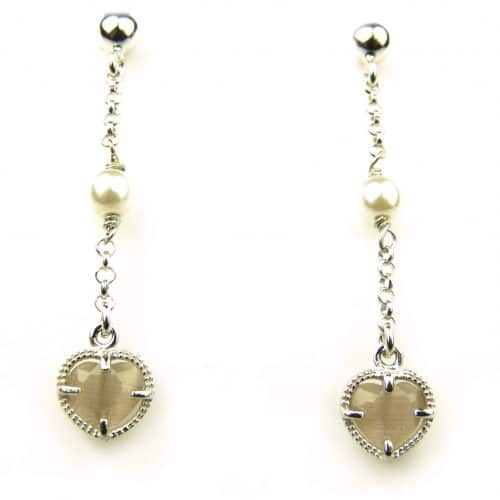 oorringen in zilver model heart met parel - bruin - Oorbel