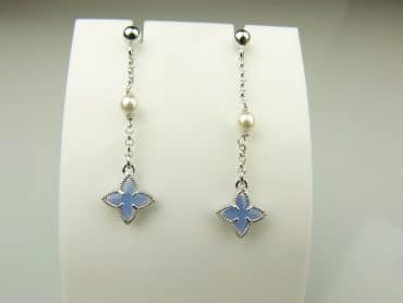 oorringen in zilver model star met parel - jeansblauw - Kobalt blauw