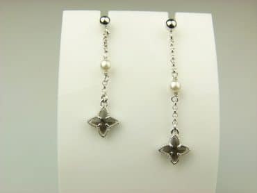 oorringen in zilver model star met parel - donkergrijs - Ketting