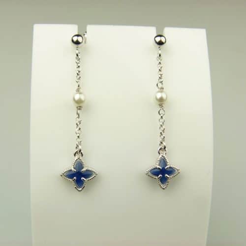 oorringen in zilver model star met parel - donkerblauw - Oorbel