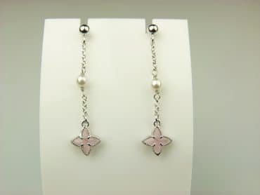 oorringen in zilver model star met parel - roze - Medaillon