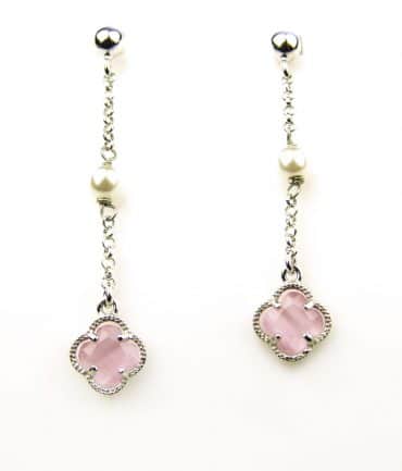 oorringen in zilver model flower met parel - roze - Oorbel