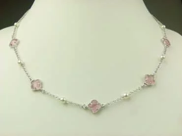 collier in zilver model flower - roze - Kraal