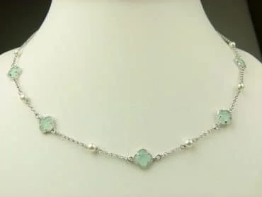 collier in zilver model flower - muntgroen - Turkoois