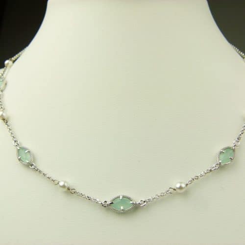 collier in zilver model marquise - muntgroen - Ketting