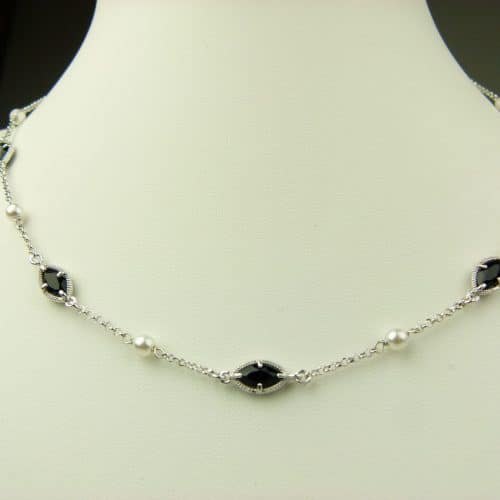 collier in zilver model marquise - zwart - Zilver